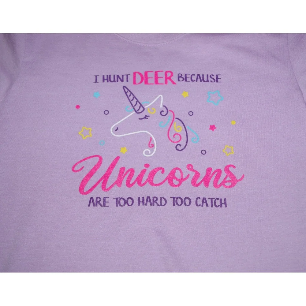 NWT Bass Pro Shops Girls Large‎ Purple Unicorn Hunting Graphic T-Shirt  New